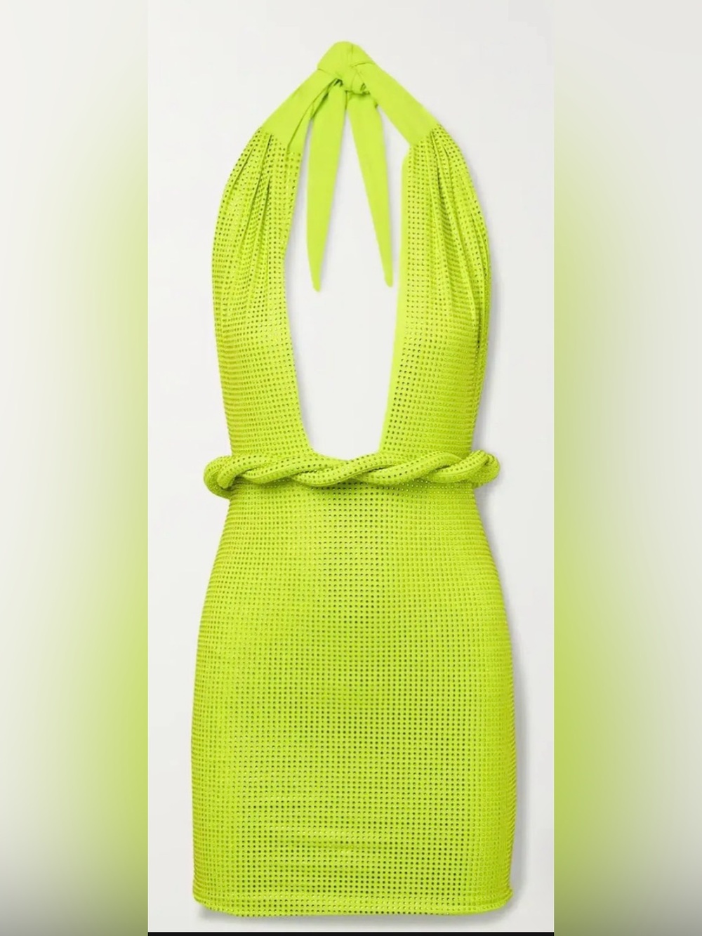 Amina crystal-embellished stretch-jersey halterneck mini dress lime green XL